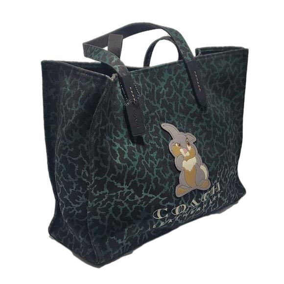 Disney's X Coach Bambi Thumper Large Tote Bag Green & Black Handbag $598.00 - Picture 3 of 12